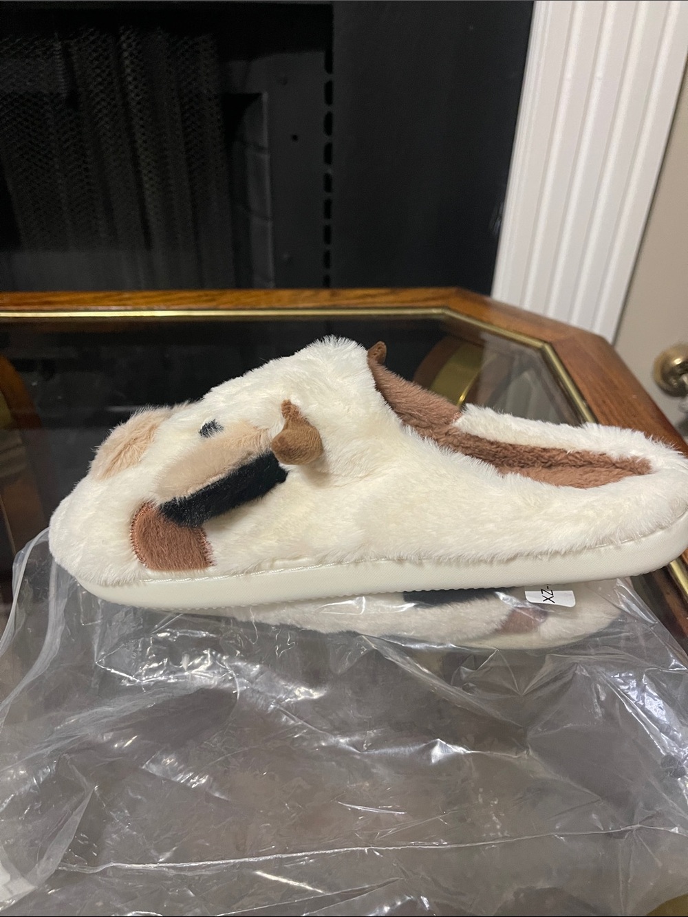 Cozy Plush Dog Face Slipper in Cream and Brown